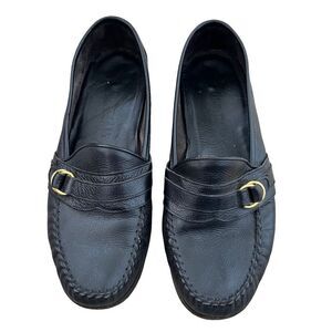 Cole Haan Black Leather Resort Gold Buckle Italy Leather Loafers‎